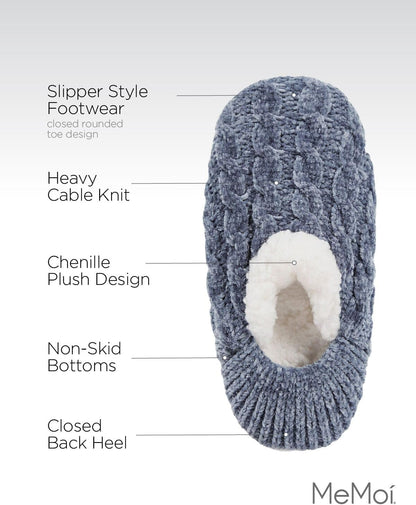 MeMoi Women's Classic Cable Knit Chenille Non-Skid Slipper