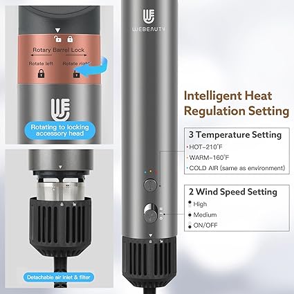 Hair Dryer Brush, webeauty 5 in 1 One Step Professional Hot Air Brush Set for Fast Drying, Curling Drying, Straightening Combing, Hair Styler Ceramic Coating Negative Ion 110000 RPM (GreyGold)