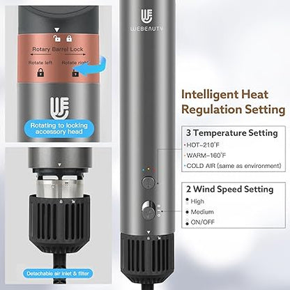 Hair Dryer Brush, webeauty 5 in 1 One Step Professional Hot Air Brush Set for Fast Drying, Curling Drying, Straightening Combing, Hair Styler Ceramic Coating Negative Ion 110000 RPM (GreyGold)