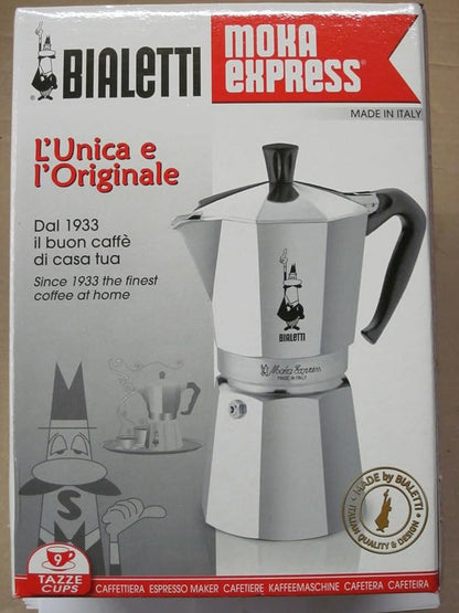 Bialetti - Moka Express: Iconic Stovetop Espresso Maker, Makes Real Italian Coffee, Moka Pot 9 Cups (14 Oz - 420 Ml), Aluminium, Silver
