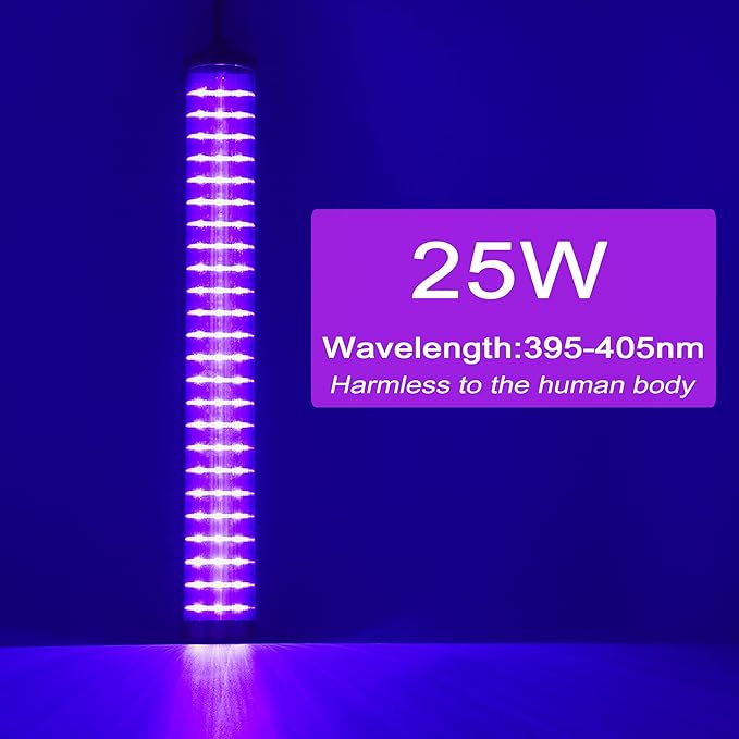 UV Black Light Bar, 25W Upgraded LED Blacklight Tube,395-405nm, Light Up 15x15ft Area, PlugSwitch5ft Power Cord, Black Lights for Glow Party, Posters, Room, Bedroom Decor, Halloween, Birthday