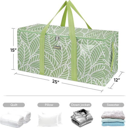 BALEINE Extra Large Storage Tote with Zippers  Carrying Handles, Heavy-Duty Oxford Fabric Moving Bags for Laundry, Space Saving, Storage, Antique Foliage