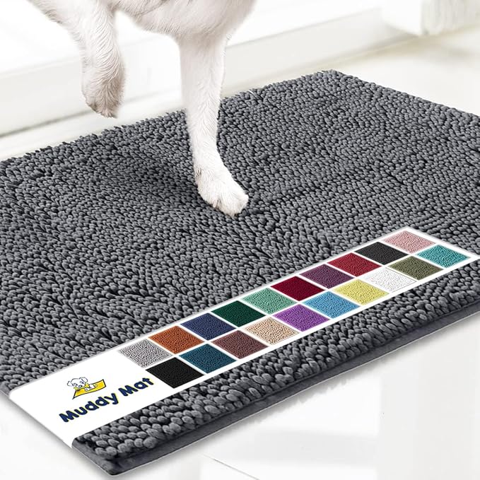 Muddy Mat Shown on TV Ai Super Absorbent Microfiber Dog Door Mat for Muddy Paws, Non-Slip Washable Pet Rug, Quick Dry Chenille Entryway Carpet, Machine Washable Indoor Outdoor mat, Grey 30"x19"