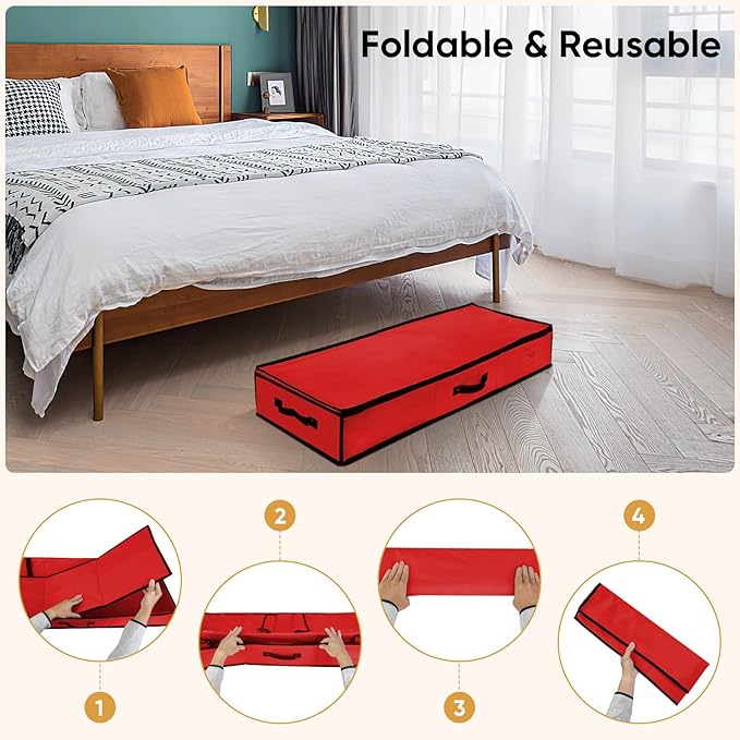 BALEINE Wrapping Paper Storage Organizer, 40" Durable 600D Oxford Fabric Gift Wrap Storage Bag with Flexible Partitions for Ribbon, Holiday Accessories (Red)
