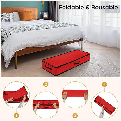 BALEINE Wrapping Paper Storage Organizer, 40" Durable 600D Oxford Fabric Gift Wrap Storage Bag with Flexible Partitions for Ribbon, Holiday Accessories (Red)