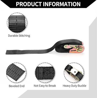 Ratchet Tie Down StrapsHeavy Duty Tensioning Belts Motorcycle Trailer Trucks CargoAdjustable 800kg 1"x 10'  1 Pcs Black