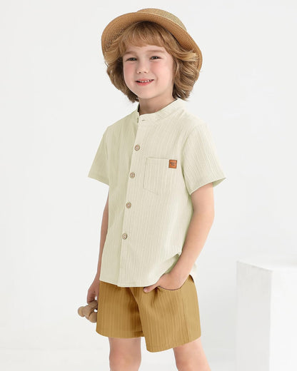 WESIDOM Toddler Boy Clothes Button-Down Shirts+Short Sets Boy's 2 Piece Beach Outfits with Pockets 18M-7Y