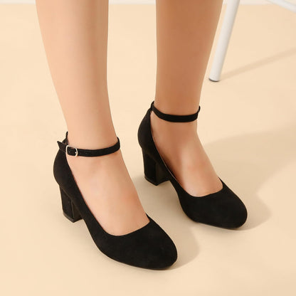 Women's Ankle Strap Low Block Chunky Heels Pumps Closed Round Toe Dress Wedding Office Work Church Shoes