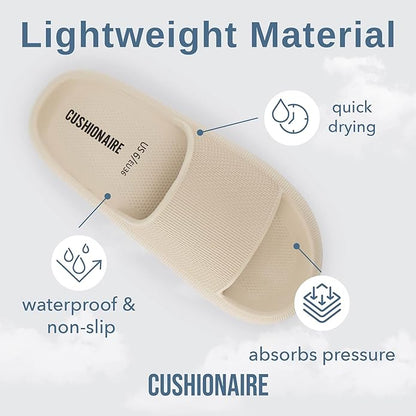 CUSHIONAIRE Feather Slides  Comfortable Cloud Cushion House Slippers for Women, Indoor Outdoor EVA Foam Foot Spa Shower Shoes, Non-Slip Arch Support