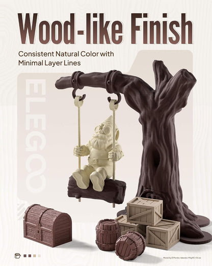 ELEGOO PLA Filament 1.75mm Oak Wood 1KG, Real Wood Flour Added 3D Printer Filament, 1kg Spool(2.2lbs) Fits for Most FDM 3D Printers