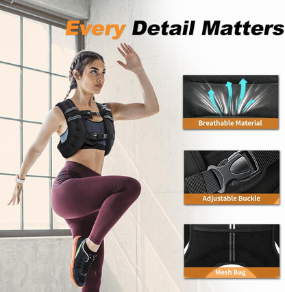 20lb Weight Vest for Women Men Body Weight Vests for Walking Strength Training Running Workout Jogging Fitness (Vest Only, Phone Pouch Not Included)
