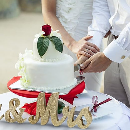 Adeeing Mr and Mrs Signs Wedding Sweetheart Table Decorations Glitter Wooden Freestanding Letters for Photo Props, Rustic Wedding Decoration, Anniversary Wedding Shower Gift (Golden)