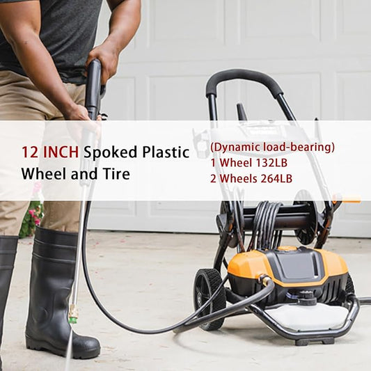 Parts Camp 12" Lawn Mower Wheels Kits 12 x 1.75'' Spoked Plastic Wheel and Tire For Push Mower WheelPressure WasherGarden CartAir CompressorWheelbarrowHandtruckGeneratorDolly Tires (Set of 2)