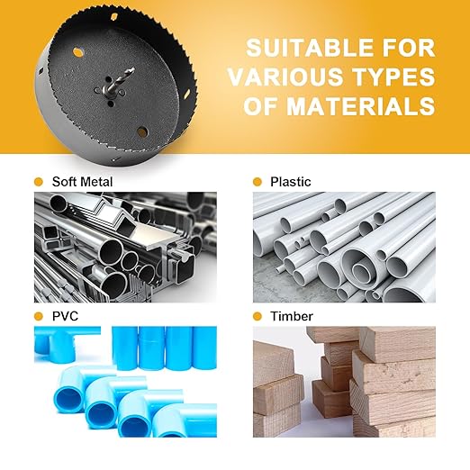 6 18 inch Hole Saw Drill Bit for Metal and Wood, M42 Bi-Metal Hole Cutter with 1.5 Cutting Depth for Drywall, Ceiling, Aluminium Alloy, Sheet Iron and Steel Frame
