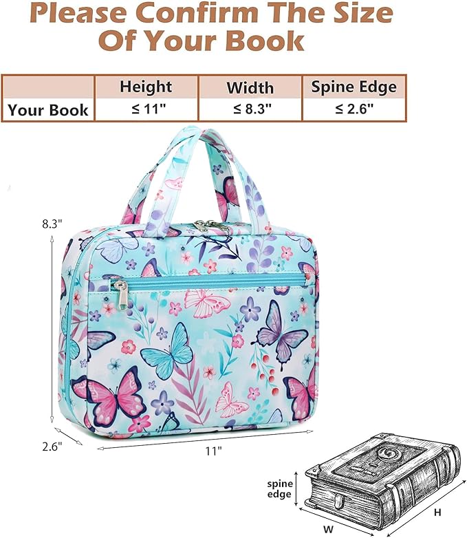 Octsky Bible Covers Bible Case Girls Book Carrying Case for Kids Scripture Church Bag Bible Protective with Handle Zippered Pocket (Butterfly Lake)