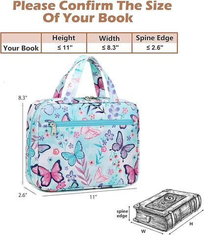 Octsky Bible Covers Bible Case Girls Book Carrying Case for Kids Scripture Church Bag Bible Protective with Handle Zippered Pocket (Butterfly Lake)