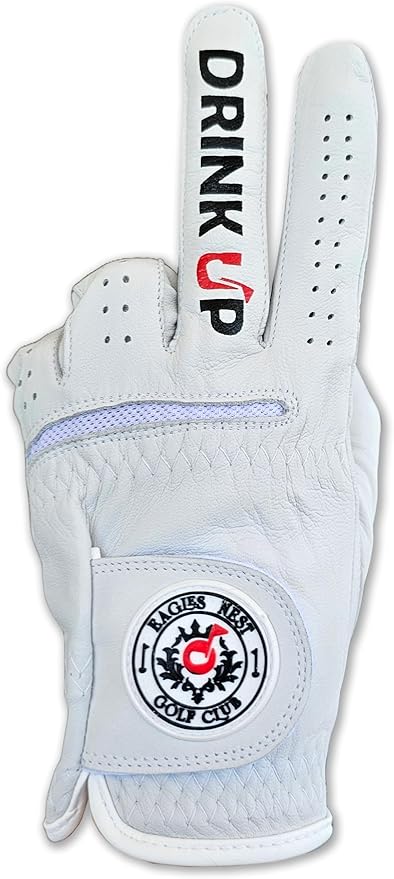 Drink Up Funny Golf Glove - Premium 100% Cabretta Leather Shocker Golf Gloves, Golf Attire and Essentials for Men, Fun Golfer Gag Gift, Adult Right or Left Hand, Small to XXL Sizes