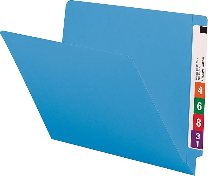 Smead End Tab File Folder, Shelf-Master Reinforced Straight-Cut Tab, Letter Size, Blue, 100 per Box (25010)