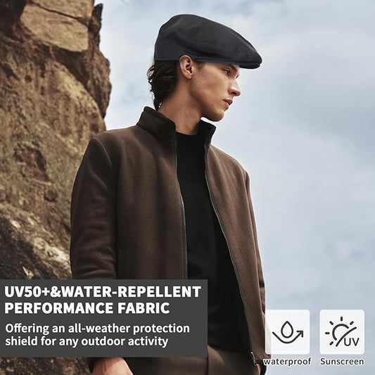 Newsboy Flat Cap for Men Waxed Cotton Cabbie Hats for Men Gatsby Irish Ivy Cap Summer Waterproof Golf Driving Hats