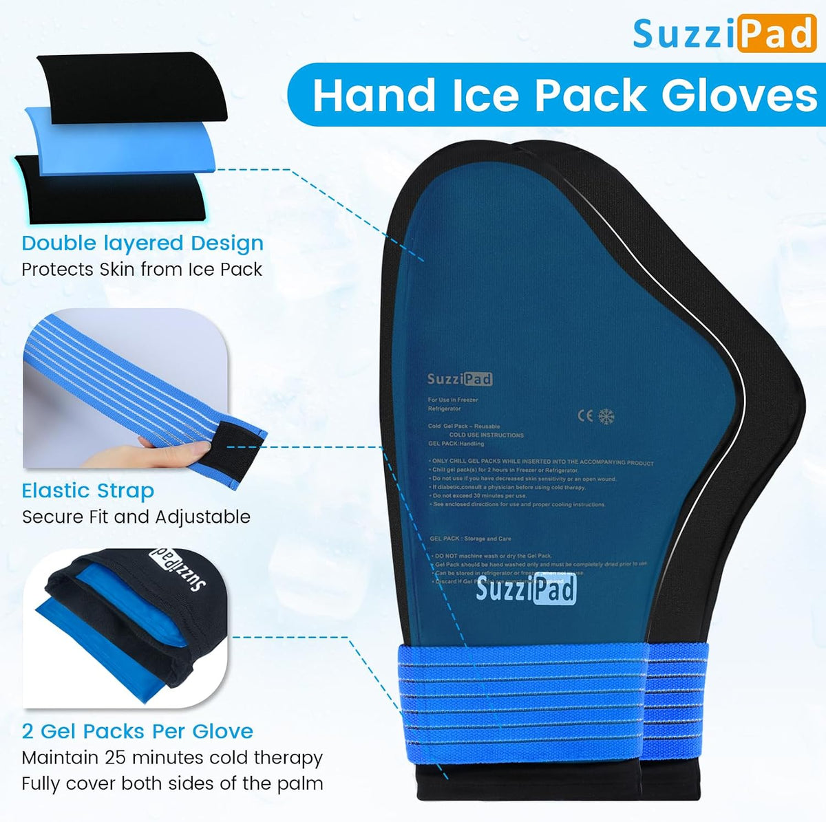 SuzziPad Cold Therapy Hand Ice Packs, Cooling Gloves for Chemotherapy, Chemo Care Package for Women and Men (Gloves and gloves ice packs only. Universal size)
