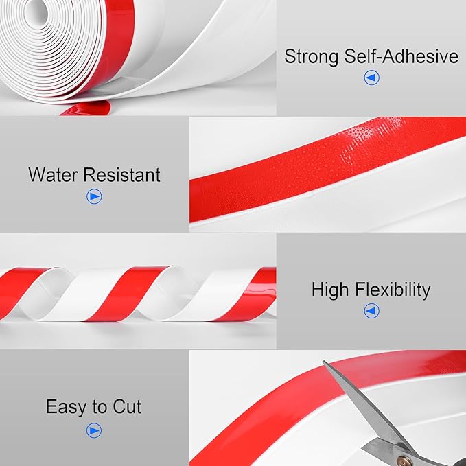 ToLanbbt Weather Stripping Silicone Door Seal Strip 2 in x 20 ft Door Draft Stopper Self Adhesive Door Draft Tape, Side  Bottom Gaps Insulation Strip for Glass Shower Door Sliding Door Window, White