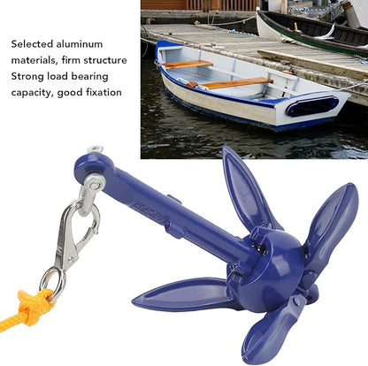 Marine Anchor Blue Aluminium Foldable Boat Kayak Anchor with Yellow Rope for Fishermen