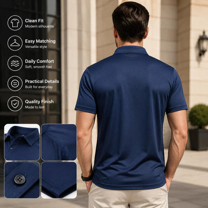 Large, Men's Summer Short Sleeve Polo Shirt, Moisture-Wicking & Breathable, Quick-Dry Polyester Fabric, Casual Business Golf Wear .