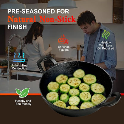 DVK Small Cast Iron Skillet Round Frying Shrimp Pan Set Suitable for kitchen, Indoor and Outdoor Picnics (2, 6In)