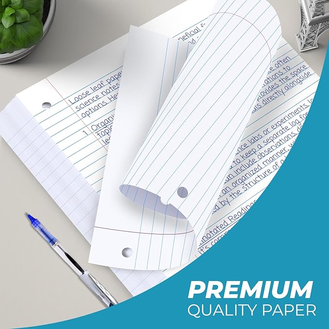Loose Leaf Paper, 300 Sheets, 2 Pack, College Ruled Paper, 8" x 10.5", Bulk Office Filler Paper, 3 Hole Punched, 150 Sheets/Pack, 56 gsm Paper, College Ruled Notebook Paper for Binder, White