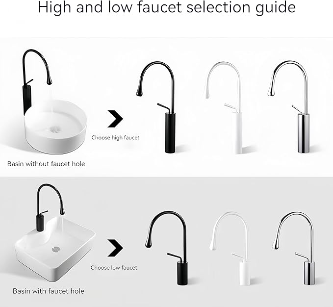 Vessel Sinks Copper Faucets, with High Arch Long Spout Goose Neck, Champagne Bronze Brushed Gold Art Deco Narrow Tall Skinny, Bathroom Wet Bar Bowl, 1 Hole Brass Finish Single Hot and Cold