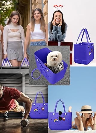 Beach Bag Rubber Tote Bag - Waterproof Travel Bag for Women Washable Tote Bag Handbag for Sports Beach Market Pool