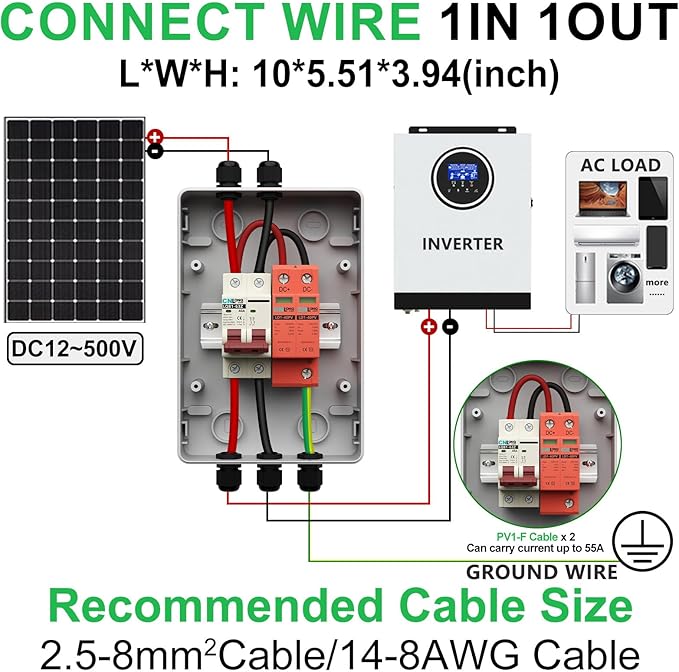 Solar Disconnect Switch 40 Amp DC 500V Circuit Breaker with Lightning Surge Protector Arrester and IP65 Breaker Box for Outdoor Solar Panel System