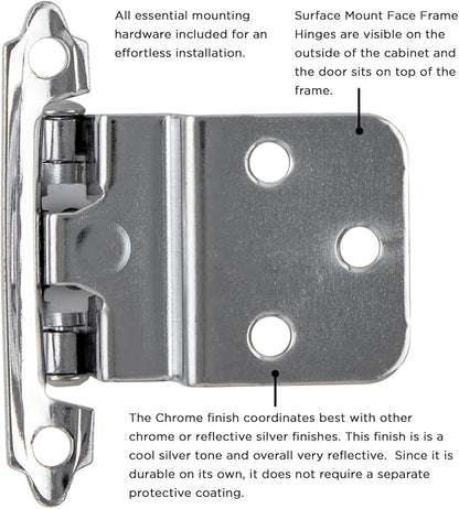 Hickory Hardware P143-26 Variable Overlay 38 Inch Inset Self-Closing Collection Cabinet Hinge 170 Opening - Easy Installation - Surface Face Frame Mounting - Chrome Finish 1 Set of Pair