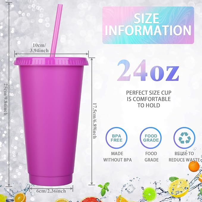 Honeydak 15 Pack Tumbler with Straw and Lid Bulk Cups for Gifts Water Bottle Iced Coffee Travel Mug Cup Reusable Plastic Tumblers for Party Birthdays 24-27 oz (Solid Color)