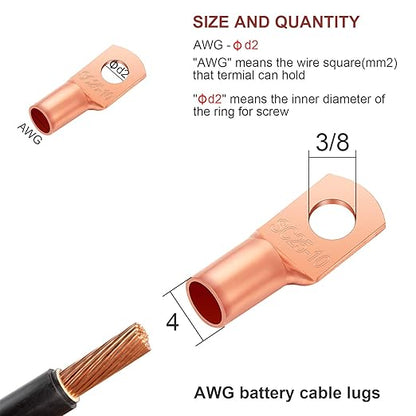 Weewooday 170Pcs Copper Battery Cable Ends 12 Sizes Battery Terminal Connectors Copper Lug Ring Terminal Wire Lugs Kit for AWG4, AWG6, AWG8, AWG10, AWG12