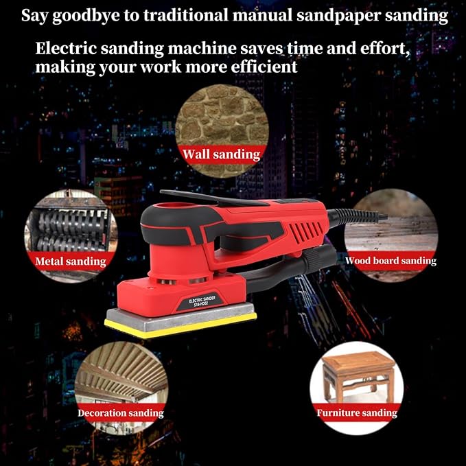 Electric Sheet Sander, Corded Multi-Function Detail Sander, 260W Brushless Motor Sheet Sander with 12 Sanding Paper, Max 10,000rpm Palm Sander with Brushless Motor Sanders for Woodworking