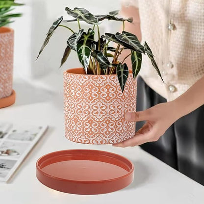 10.7-inch ceramic pot tray, saucers for 6, 7, 8, 9, 10, 11, 12, 15-inch pots, durable and resistant water tray for flower drainage for base of