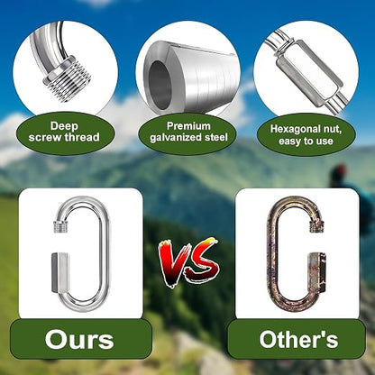 8 PCS 3 Inches Chain Quick Links, M8 Galvanized Steel Thread Heavy Duty Carabiner Clips, 5/16" Locking Carabiners Connectors for Hammock, Camping, Pet Leash, Key Chain, Gym, 2000 Lbs Capacity
