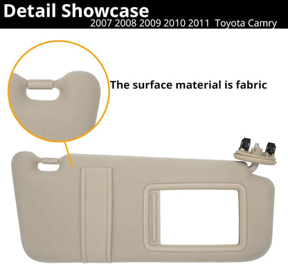 Sun Visor Fit for 2007-2011 Toyota Camry Right Passenger Side W/O Light Color: Beige,Replace# 74310-06750-E0