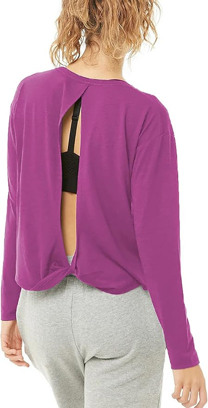 Bestisun Long Sleeve Workout Shirts Yoga Dance Tops Open Back Athletic Clothes for Women