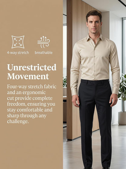 Beninos Men's Dress Shirts Solid Long Sleeve Texture Business Casual Button Down Shirts.