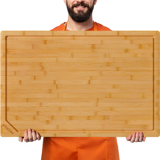 30 Inch Extra Large Bamboo Cutting Boards for Kitchen, Wood Cutting Board with Deep Juice Groove and Handle Heavy Duty Chopping board, Oversized Stove Top Cover, Kikcoin, 30 x 20""