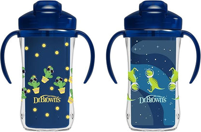 Dr. Brown's Milestones Insulated Sippy Cup with Straw and Handles, Spill-Proof Tumbler with Lid, 2-Pack, Blue, 10 oz300 mL, BPA Free, 12m
