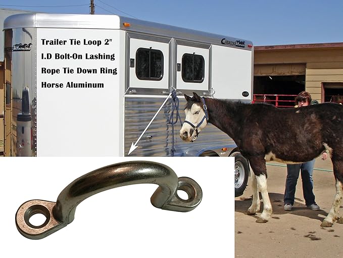Replaces Horse Trailer Ties Loop 2" I.D Aluminum Bolt-On Lashing Rope Horse Tie Down Ring (2 pcs) Trailer d Rings Loop Ropes for Trailers Horse Parts tie Ring Ties Blocker Horses