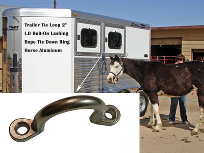 Replaces Horse Trailer Ties Loop 2" I.D Aluminum Bolt-On Lashing Rope Horse Tie Down Ring (2 pcs) Trailer d Rings Loop Ropes for Trailers Horse Parts tie Ring Ties Blocker Horses