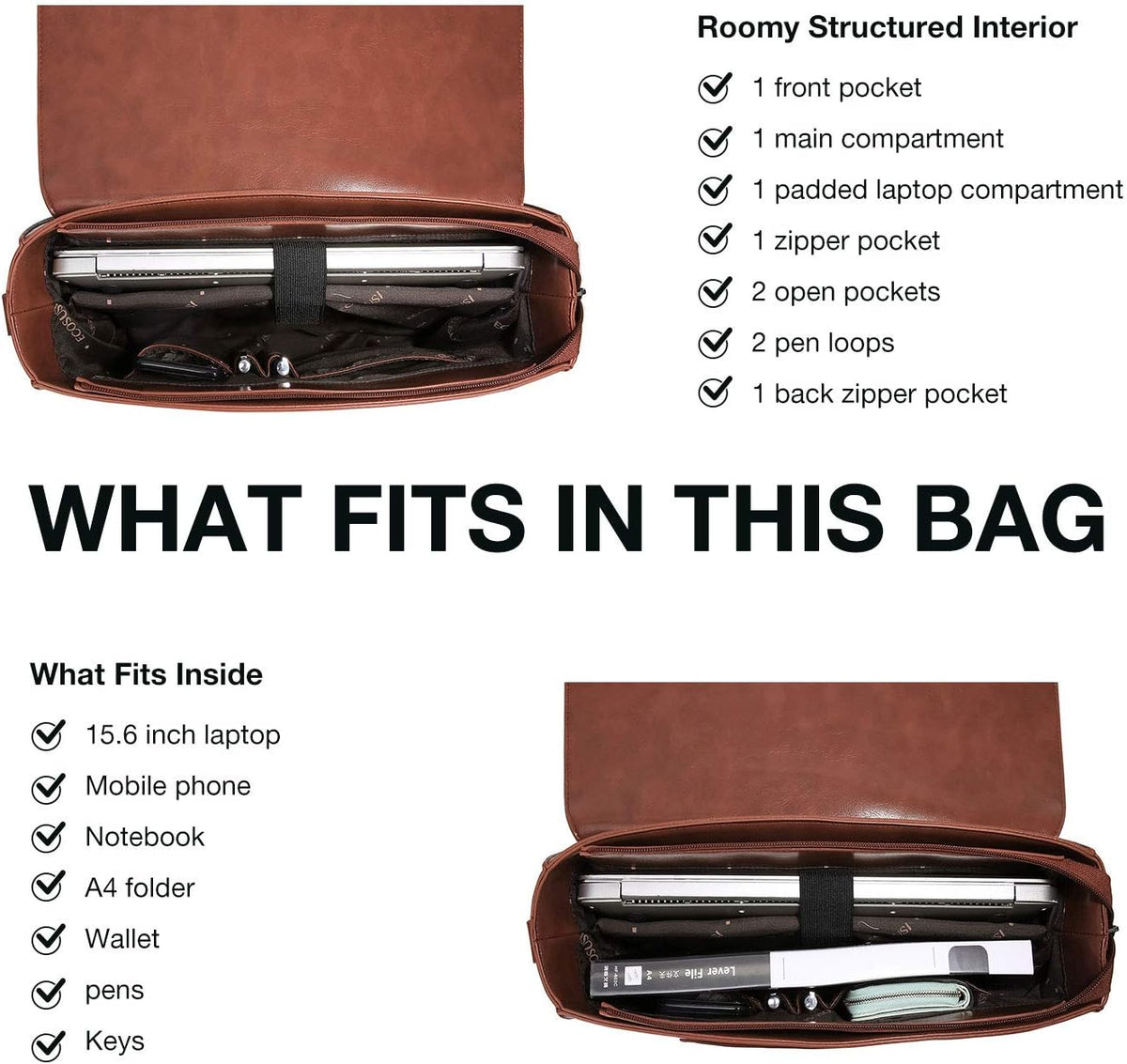 ECOSUSI Women's Briefcase Vegan Leather Laptop Bag for Work Shoulder Computer Satchel Bag with Detachable Bow.