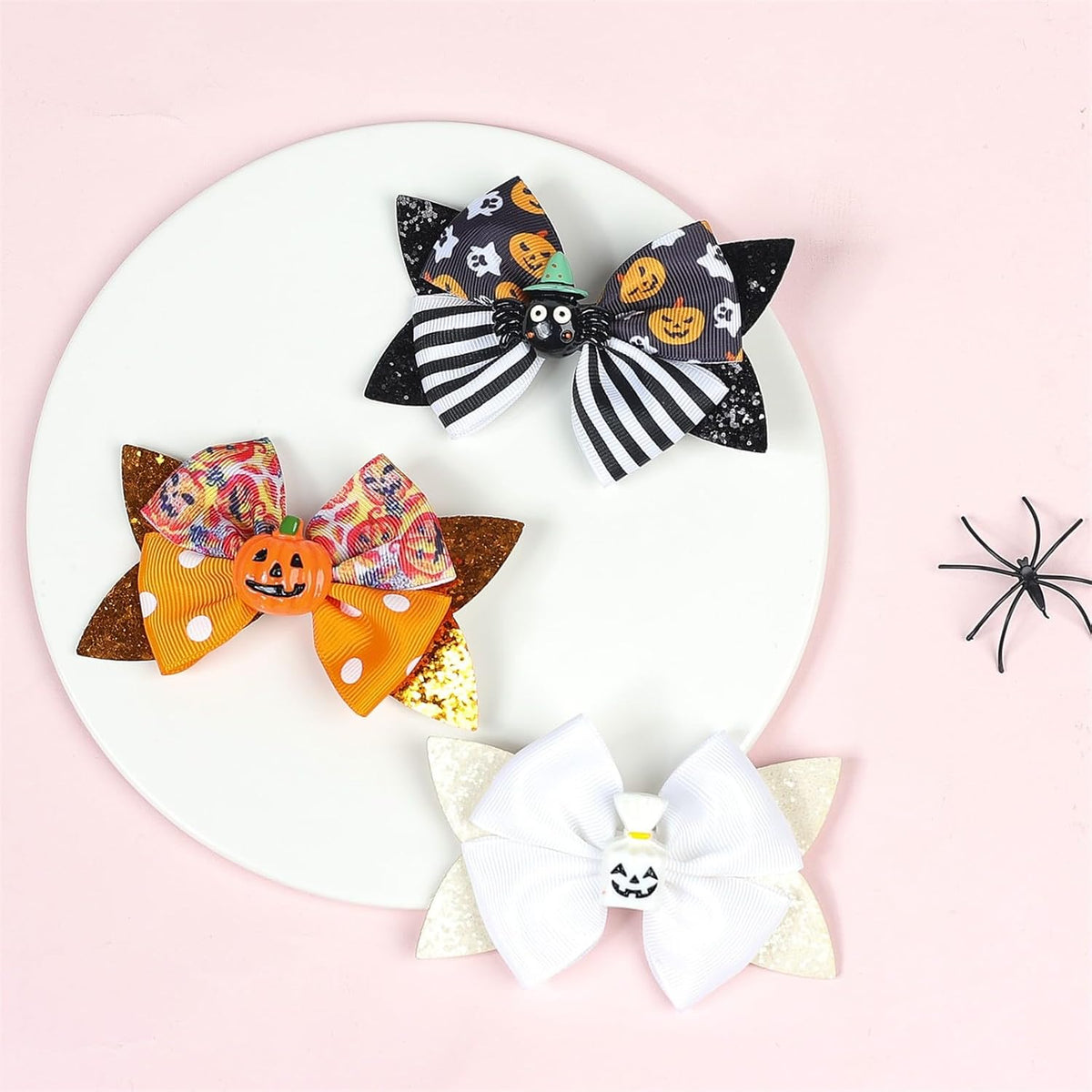 Spooktacular Halloween Hair Accessories For Girls Pumpkin Cat Bow Clips 2pc Womens Hair Barrettes Large (A, One Size)