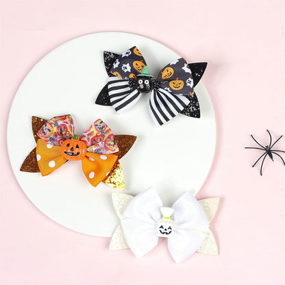 Spooktacular Halloween Hair Accessories For Girls Pumpkin Cat Bow Clips 2pc Womens Hair Barrettes Large (A, One Size)