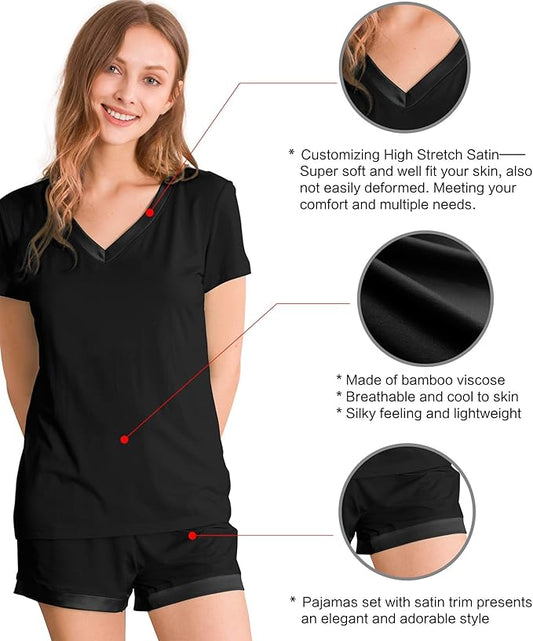 WiWi Viscose from Bamboo Pajamas Set for Women Soft Short Sleeve with Shorts Summer Plus Size Pjs Sets Sleepwear S-4X