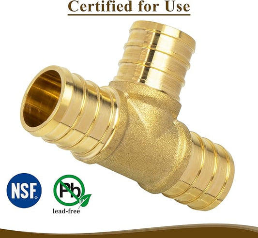 12" PEX Tee, PEX Fitting for Plumbing Repairs, Sturdy and Durable Brass Crimp Fitting (5 Pack)